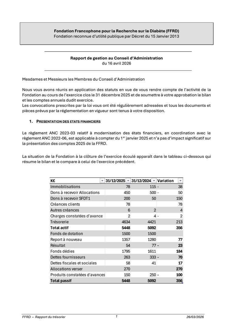FFRD - Rapport Trésorier 2025